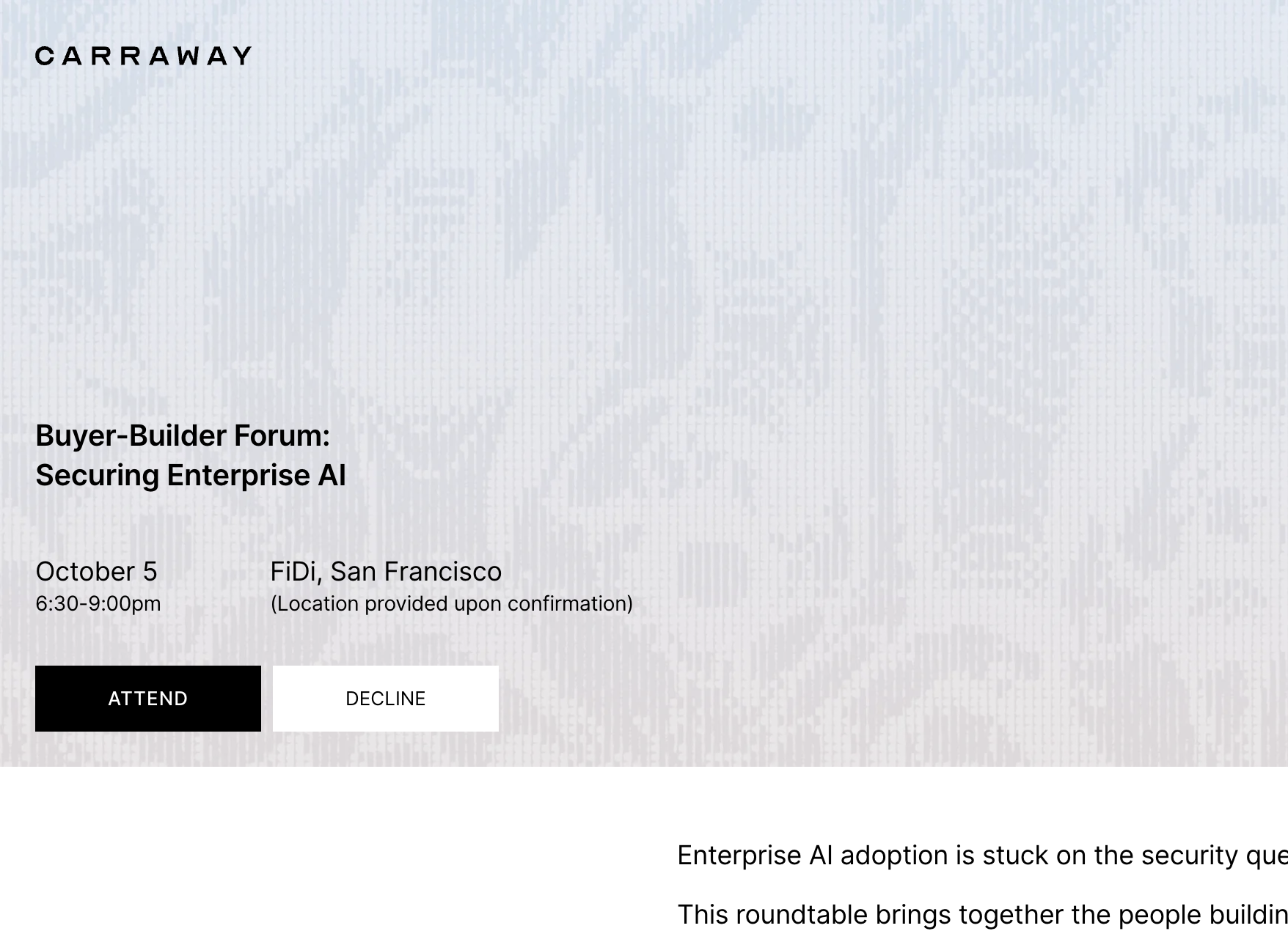 Screenshot showing a landing page with a general location